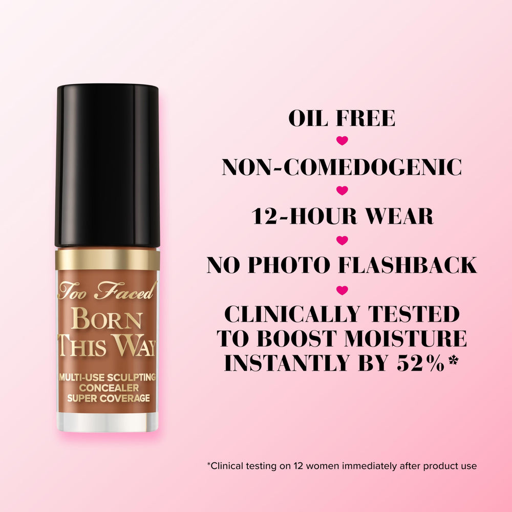 Too Faced before and after under‑eye showing concealed dark circles and smoother look