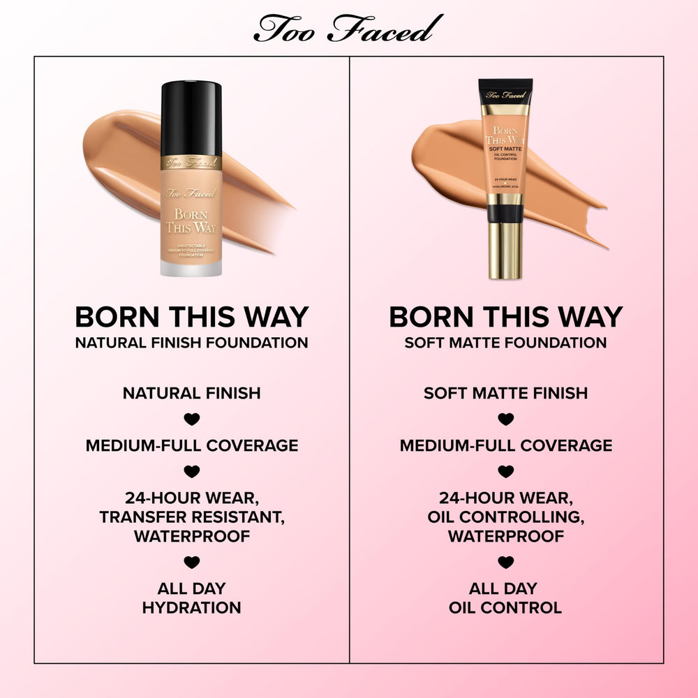 Too Faced bottle held in hand showing 1.01 fl oz scale for travel-friendly size