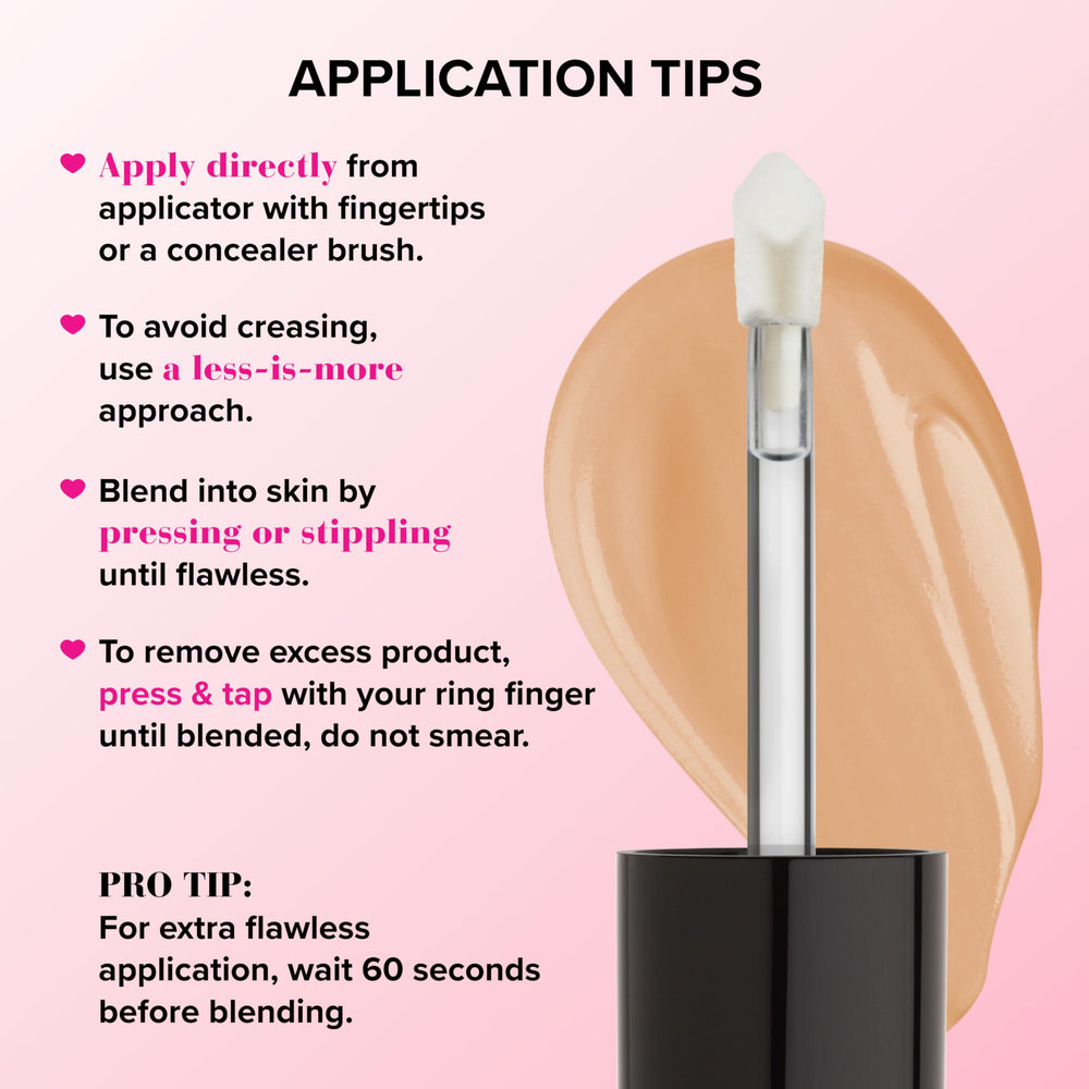 Too Faced concealer applied under eye demonstrating natural brightening effect