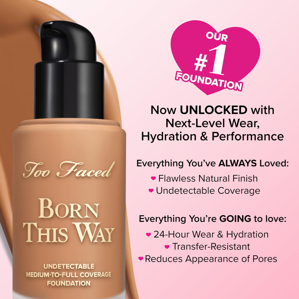 Too Faced foundation bottle held in hand to show size and travel-friendly benefit