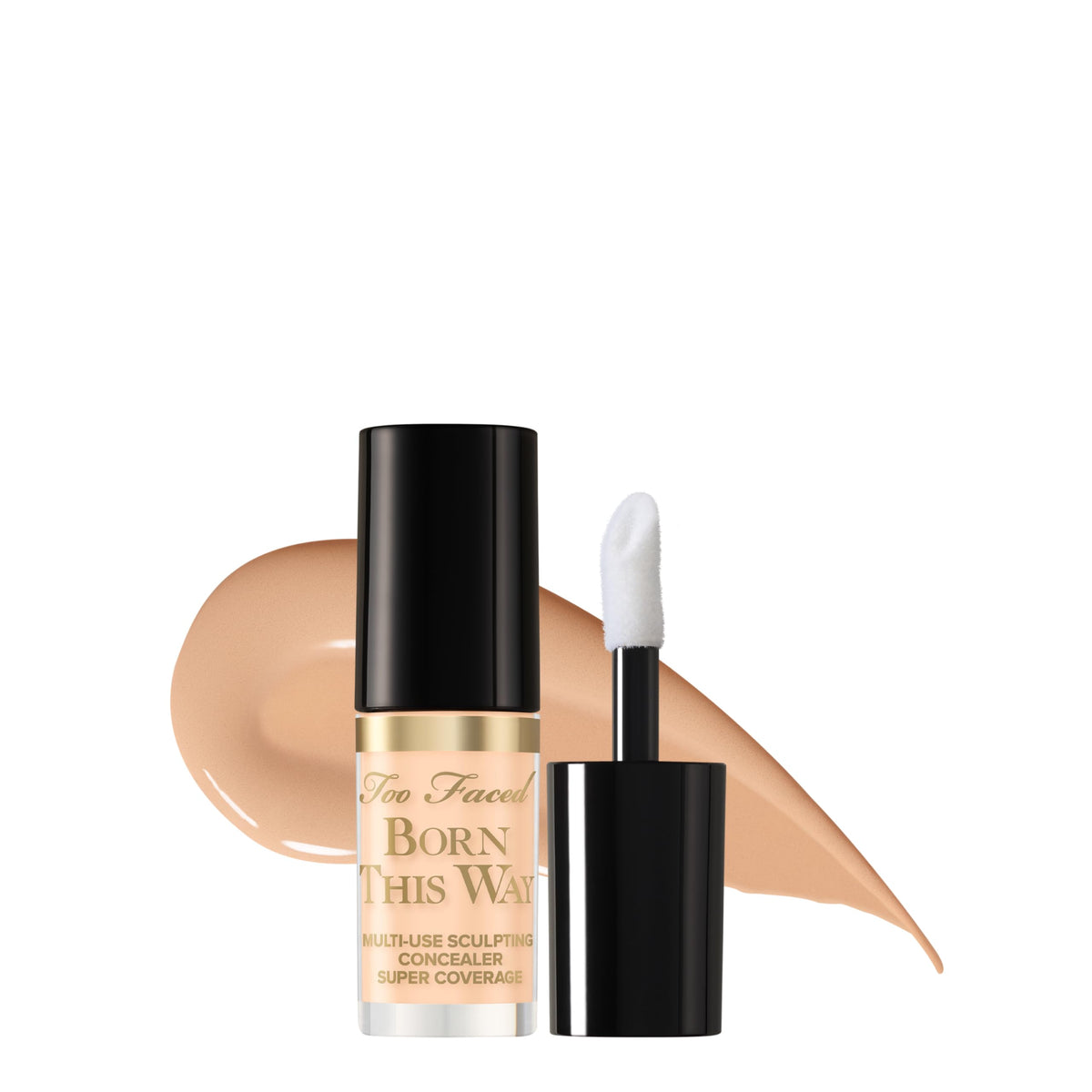 Too Faced front packaging showing compact concealer tube and branding benefit full coverage