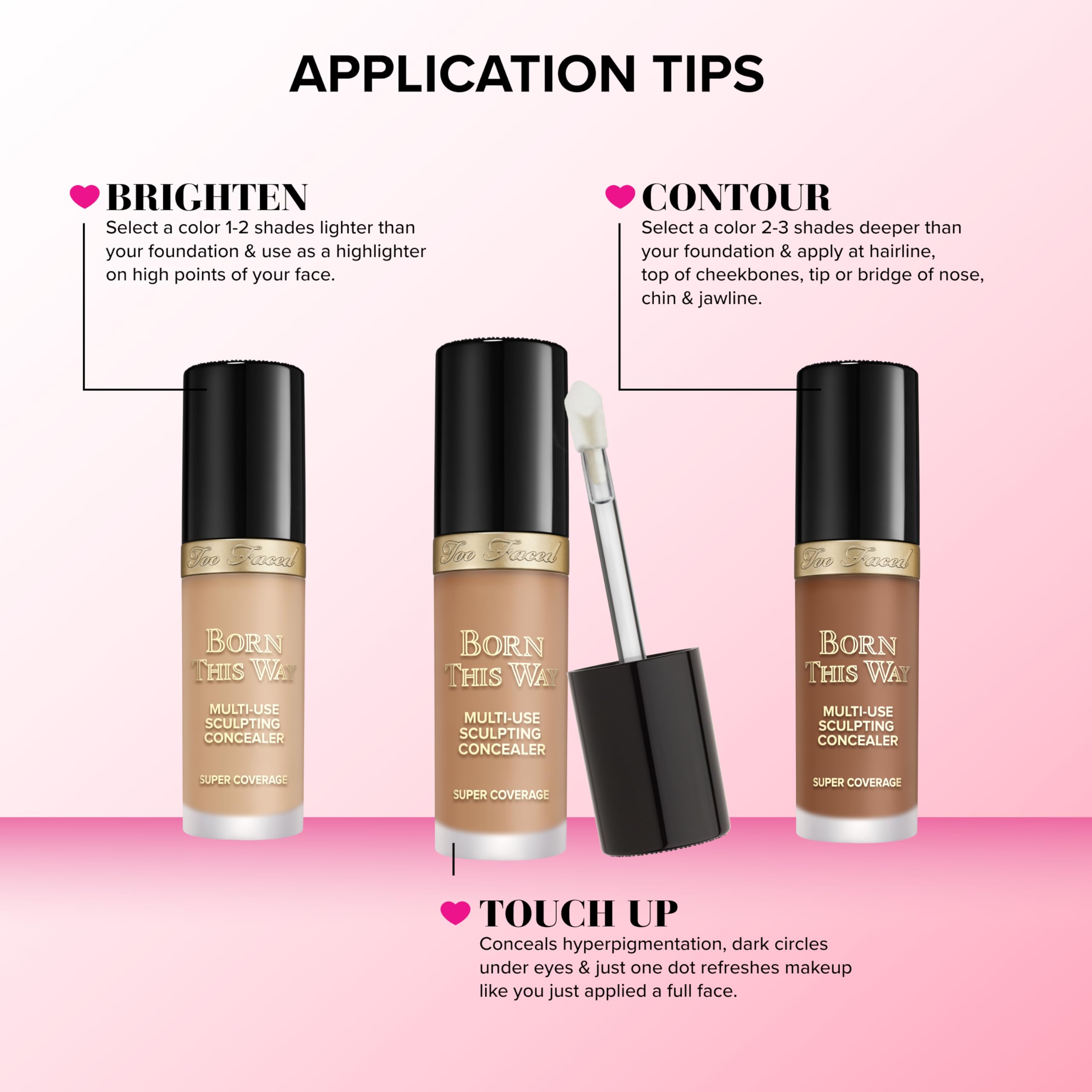 Too Faced finished full-face makeup showing natural, photo-ready complexion benefit