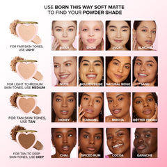 Too Faced compact open with puff demonstrating travel-ready application benefit