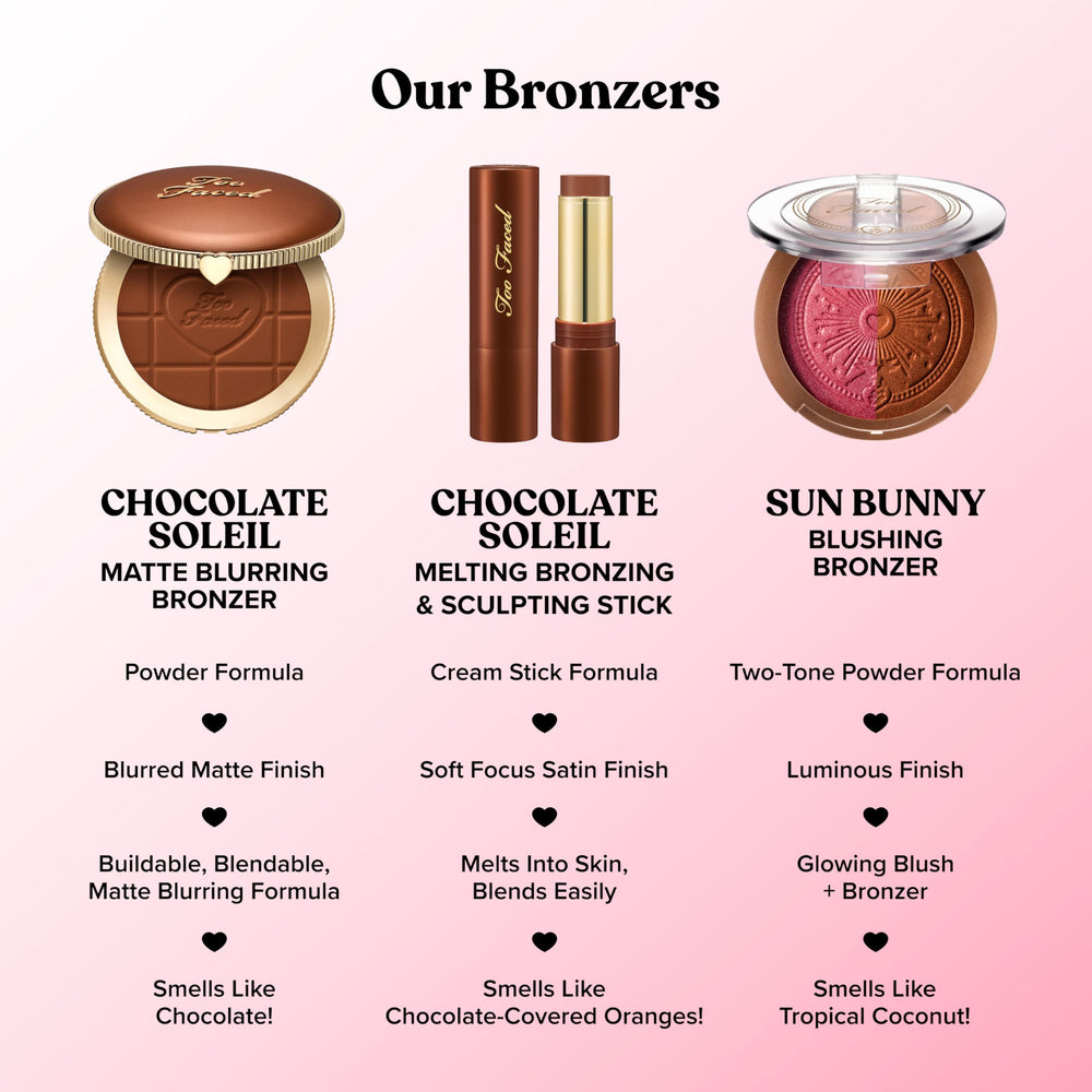 Too Faced bronzer styled on a vanity to show everyday lifestyle use