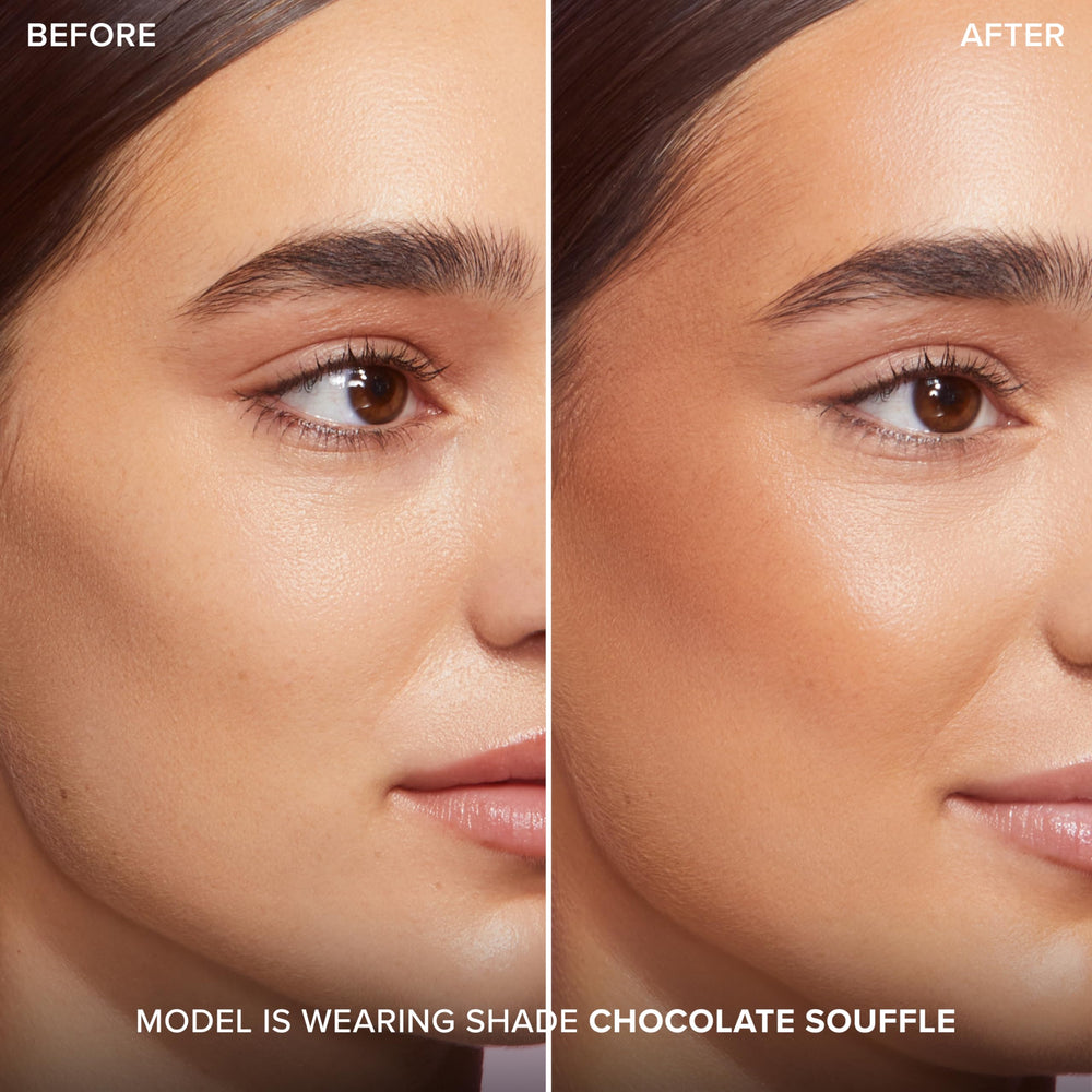 Too Faced Chocolate Soleil creamy texture swipe showing easy blendability