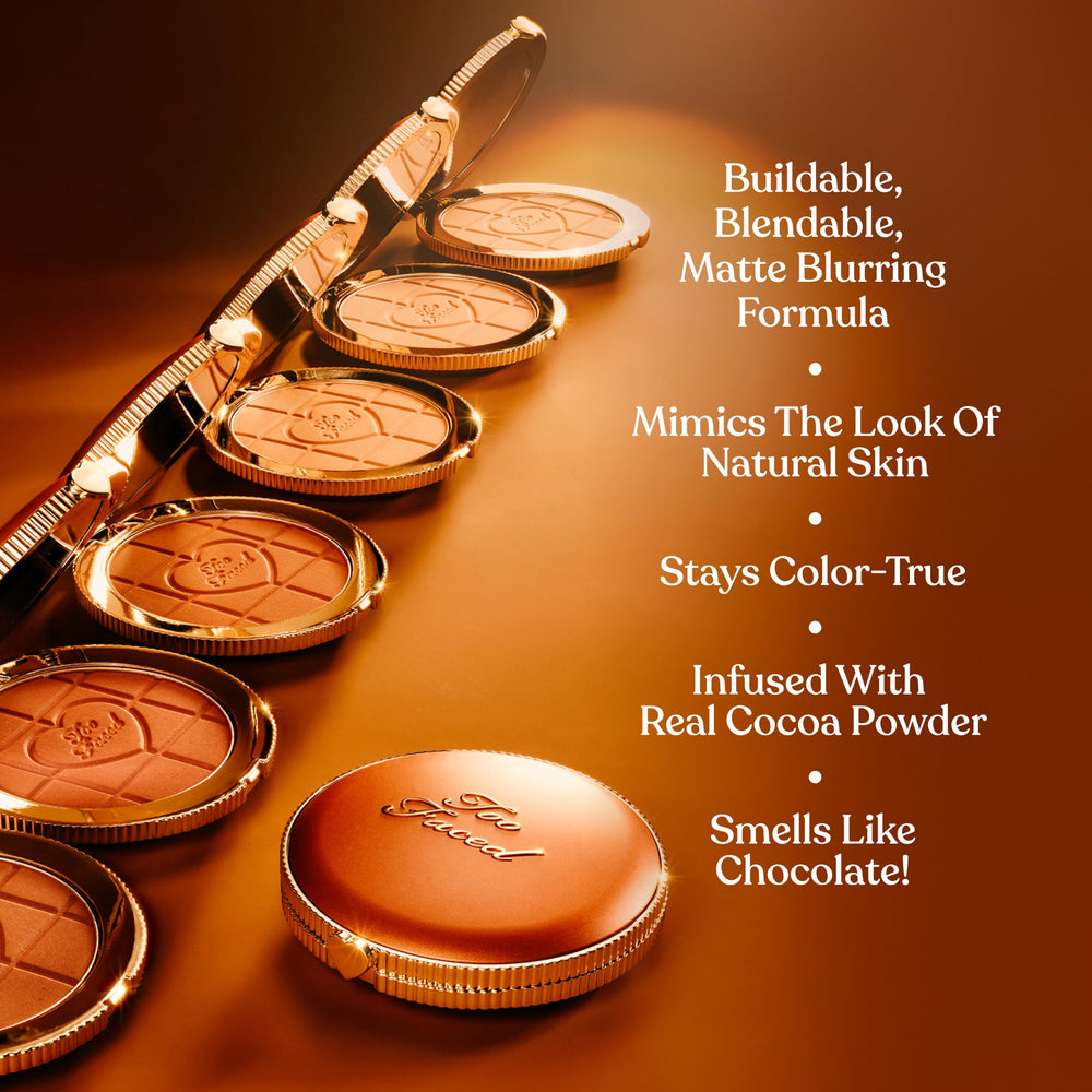 Too Faced powder texture close-up showing blendable, silky benefits