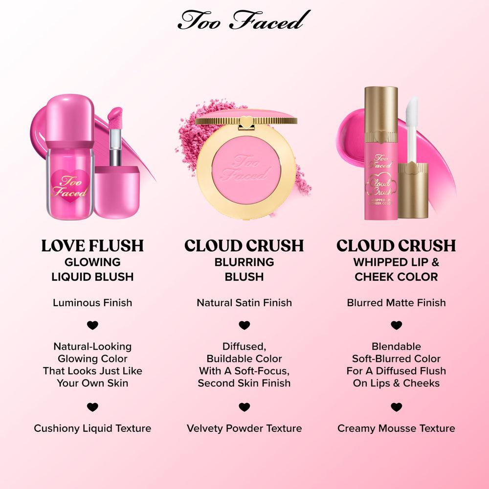 Too Faced blush inside makeup bag in lifestyle scene showing everyday usability