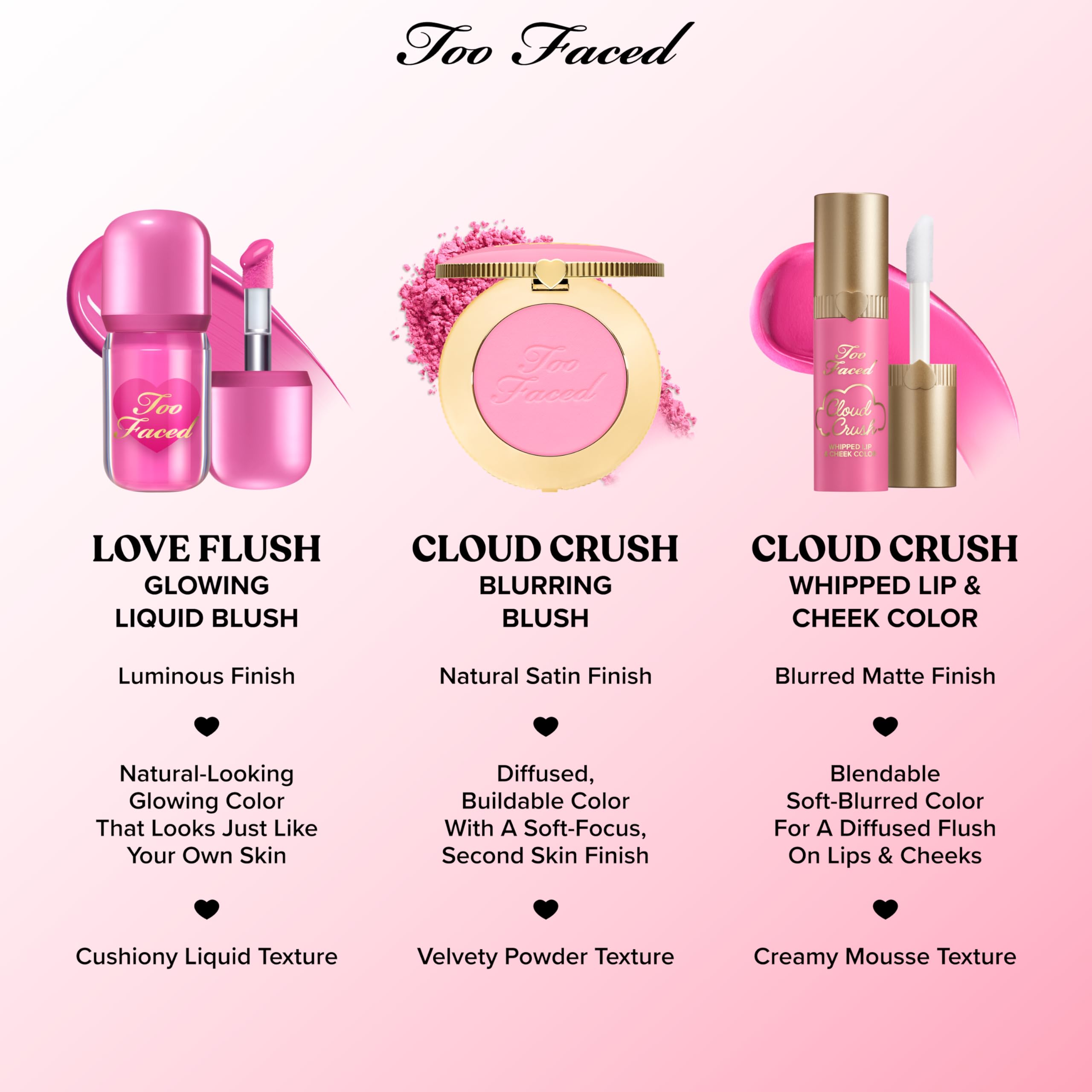 Too Faced lifestyle shot on model cheeks showing natural flushed finish benefit