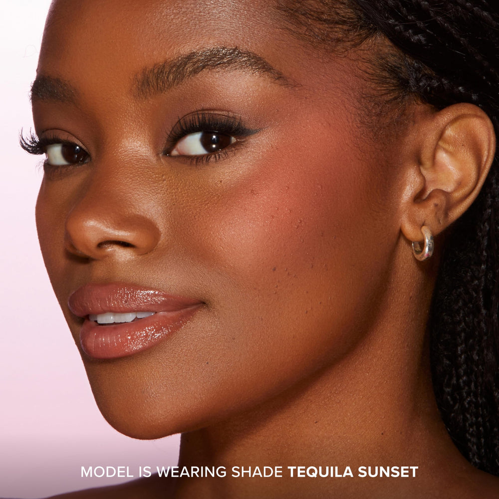 Too Faced beside common items showing 0.17 oz size and travel-friendly benefit