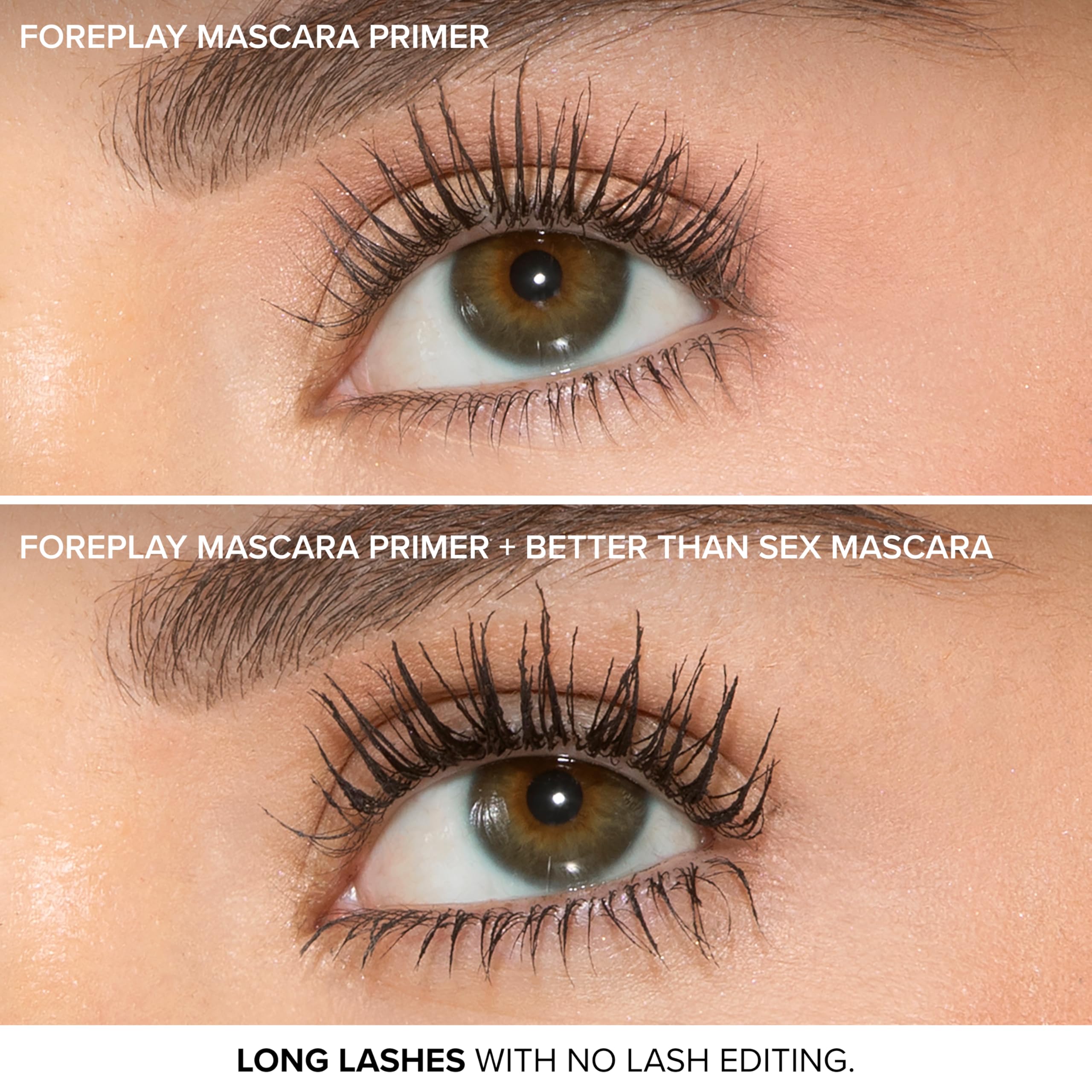 Too Faced Foreplay before and after lashes showing dramatic difference