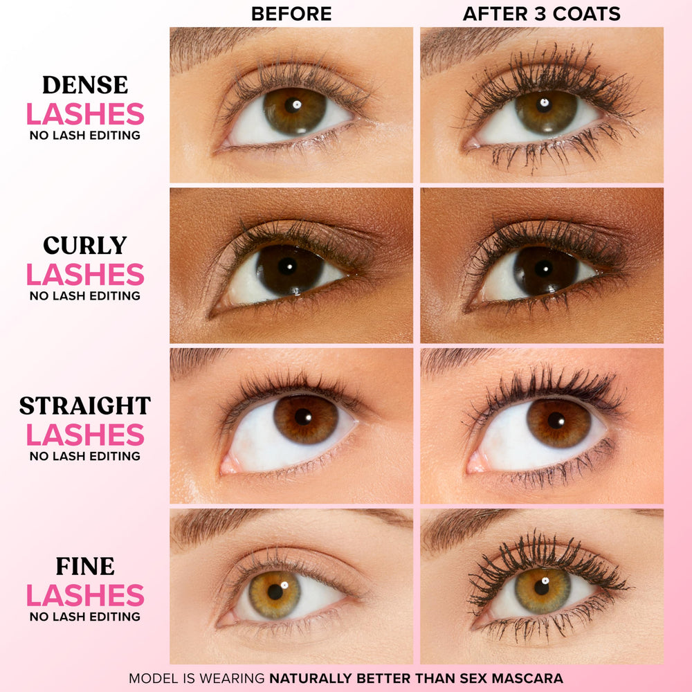 Too Faced hourglass wand close-up demonstrating separated bristles for lift