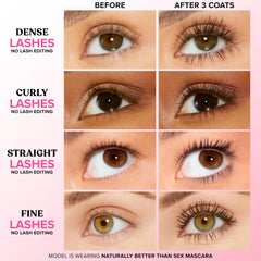 Too Faced hourglass wand close-up demonstrating separated bristles for lift