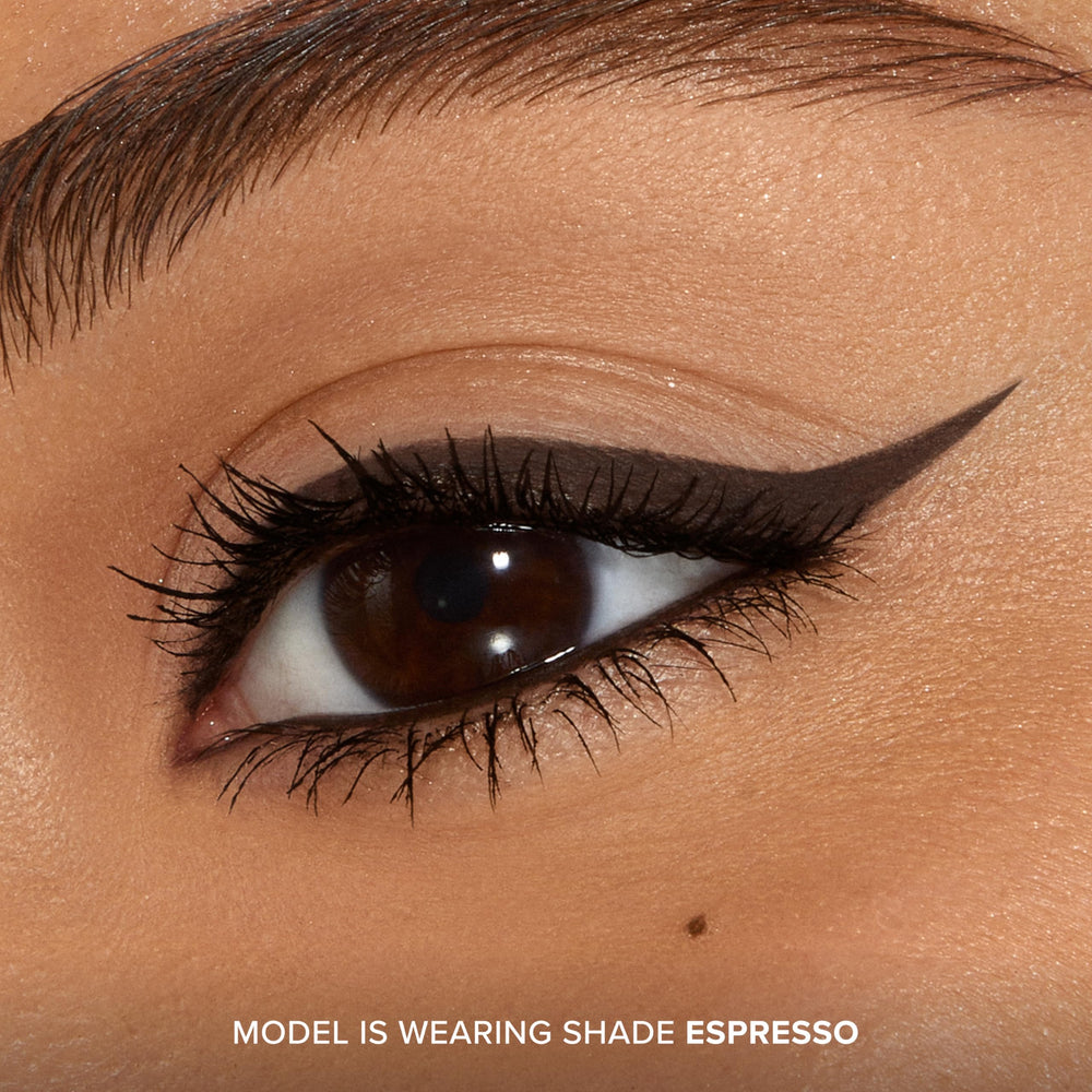 Too Faced pencil being sharpened illustrating correct sharpening for crisp lines