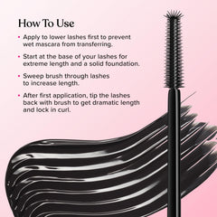 Too Faced mascara swipe on lashes showing instant elongation benefit