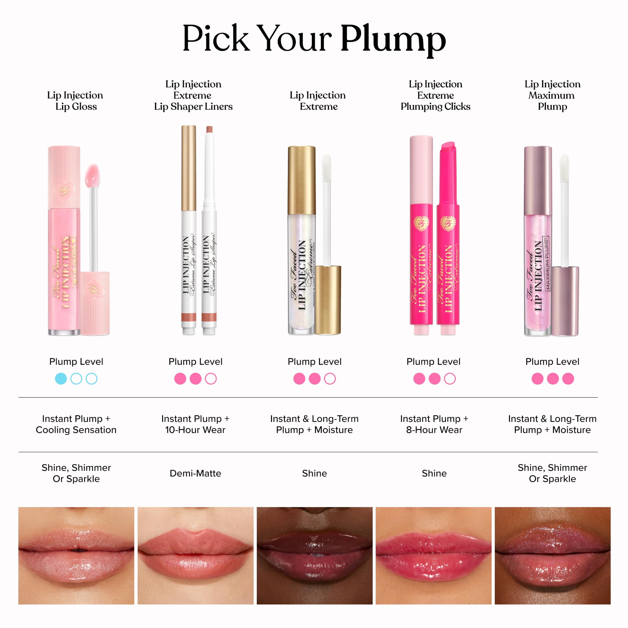 Too Faced before and after comparison showing enhanced lip volume over time