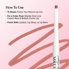 Too Faced liner applied on lips highlighting reshaped fuller look