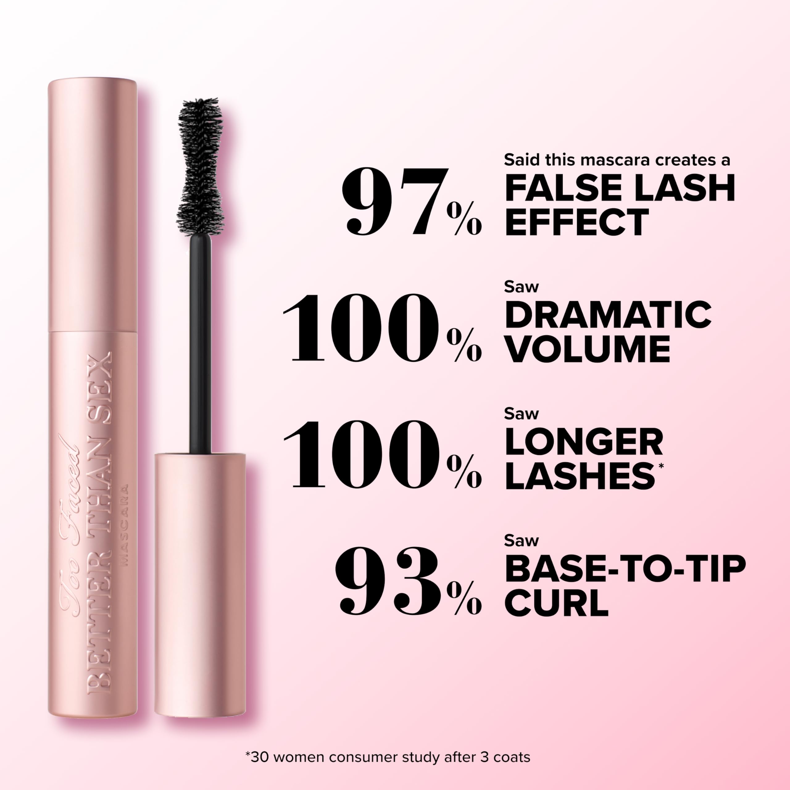 Too Faced mascara texture on wand demonstrating rich black payoff