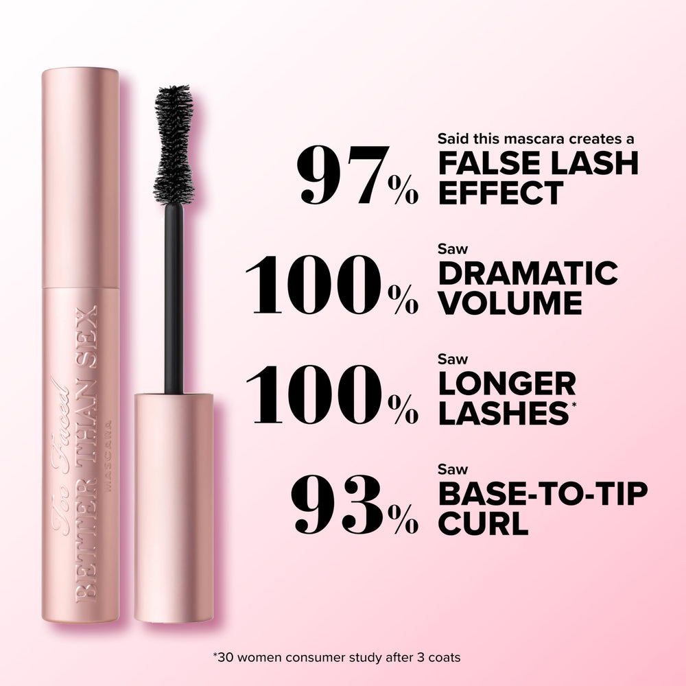 Too Faced mascara texture on wand demonstrating rich black payoff