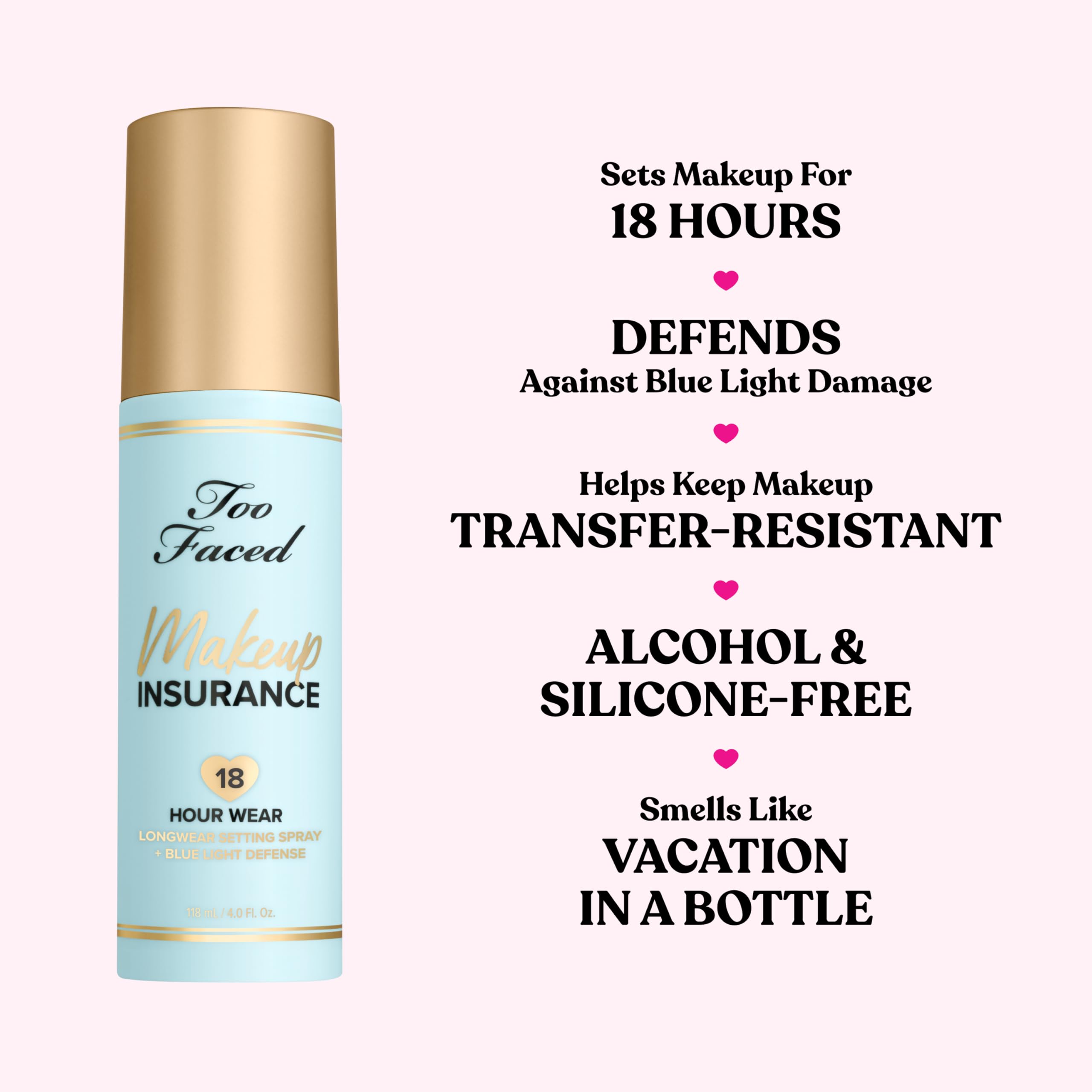 Too Faced setting spray being applied on model for long-lasting makeup