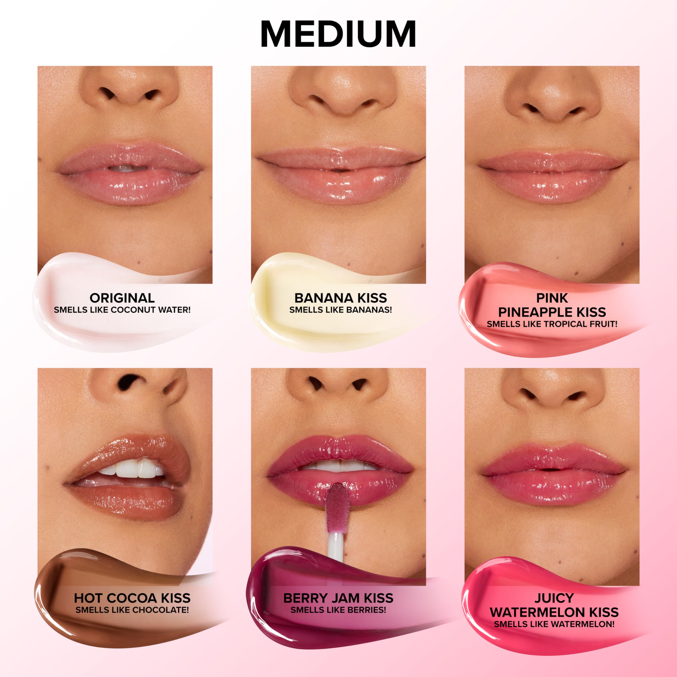 Too Faced swatch on hand showing glossy finish and nourishing sheen benefit