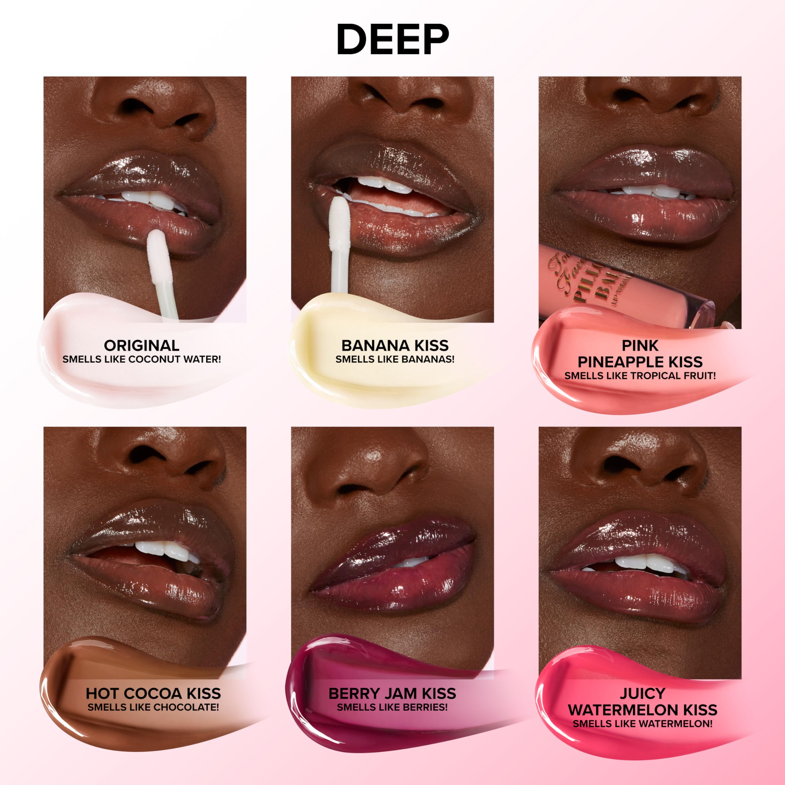 Too Faced before and after lips comparing smoother, plumped appearance