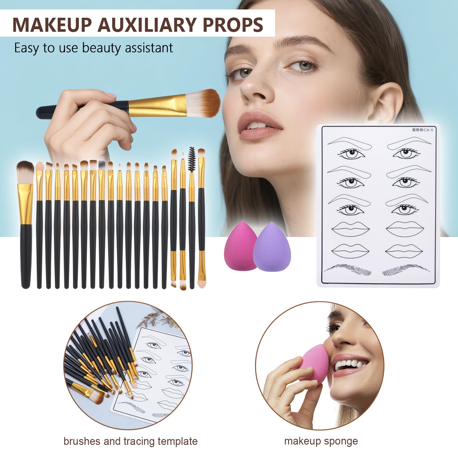 TooAemiS brushes, sponges and eyeliner stamp demonstrating easy application tools