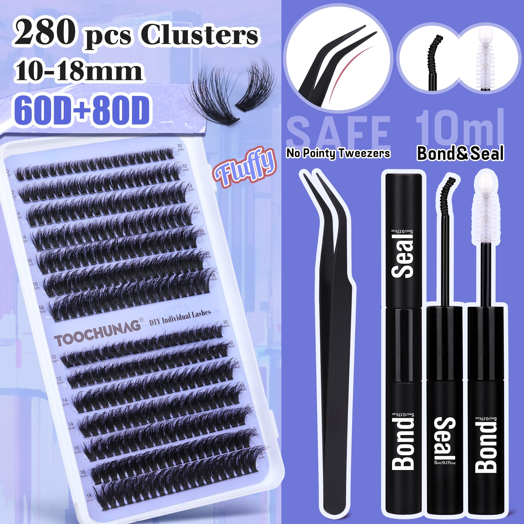 TOOCHUNAG lash bond and seal bottles open illustrating secure long‑wear hold benefit