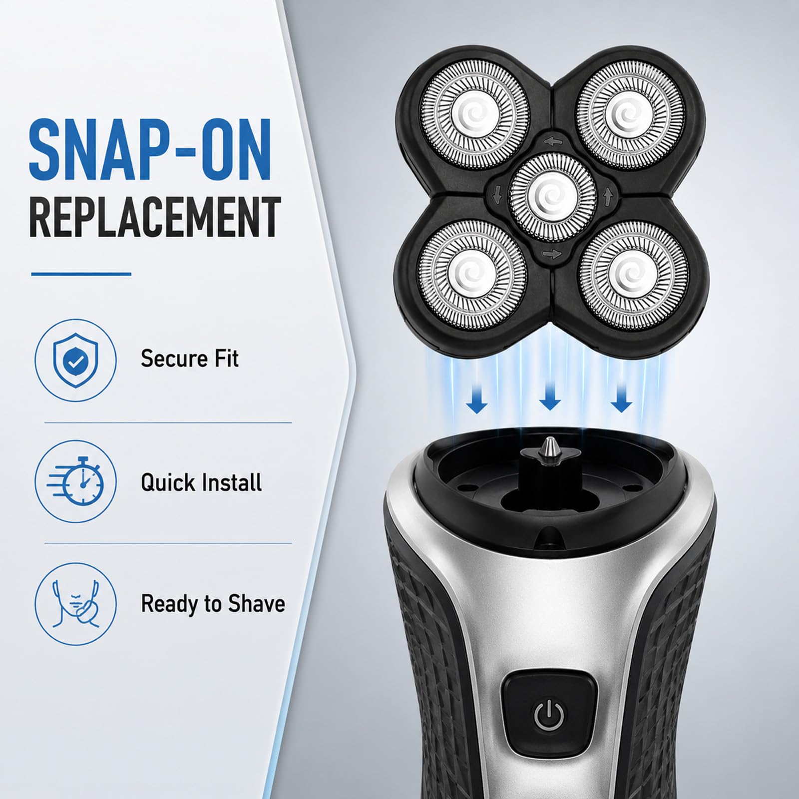 Tookie installed on razor head demonstrating quick snap-on benefit