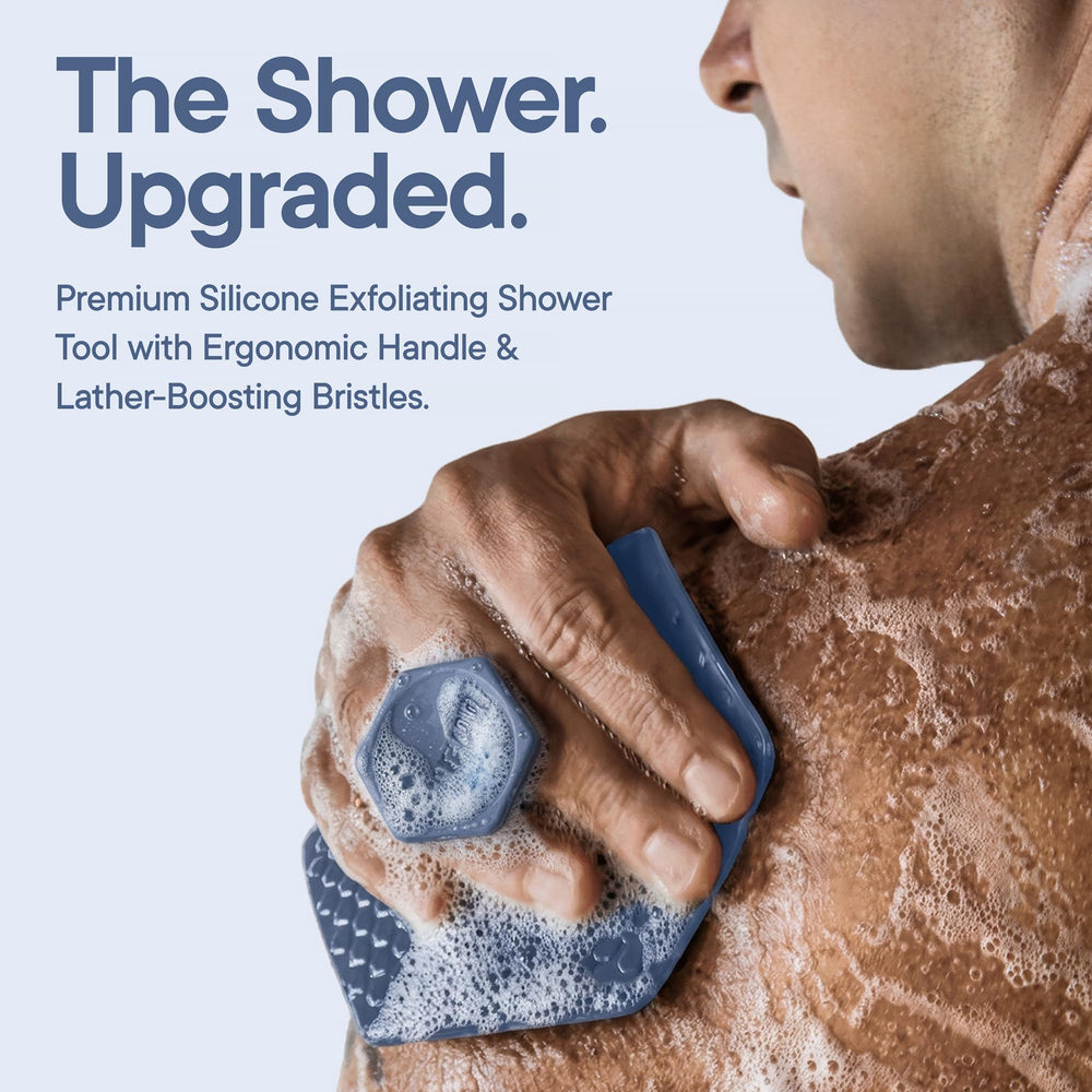 TOOLETRIES ergonomic handle detail for secure wet grip and better reach