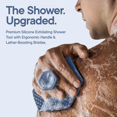 TOOLETRIES ergonomic handle detail for secure wet grip and better reach