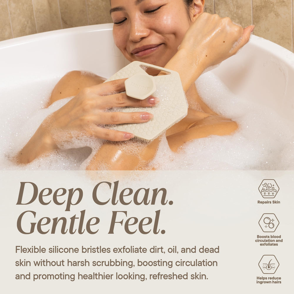 TOOLETRIES in-shower use demonstrating easy reach and control