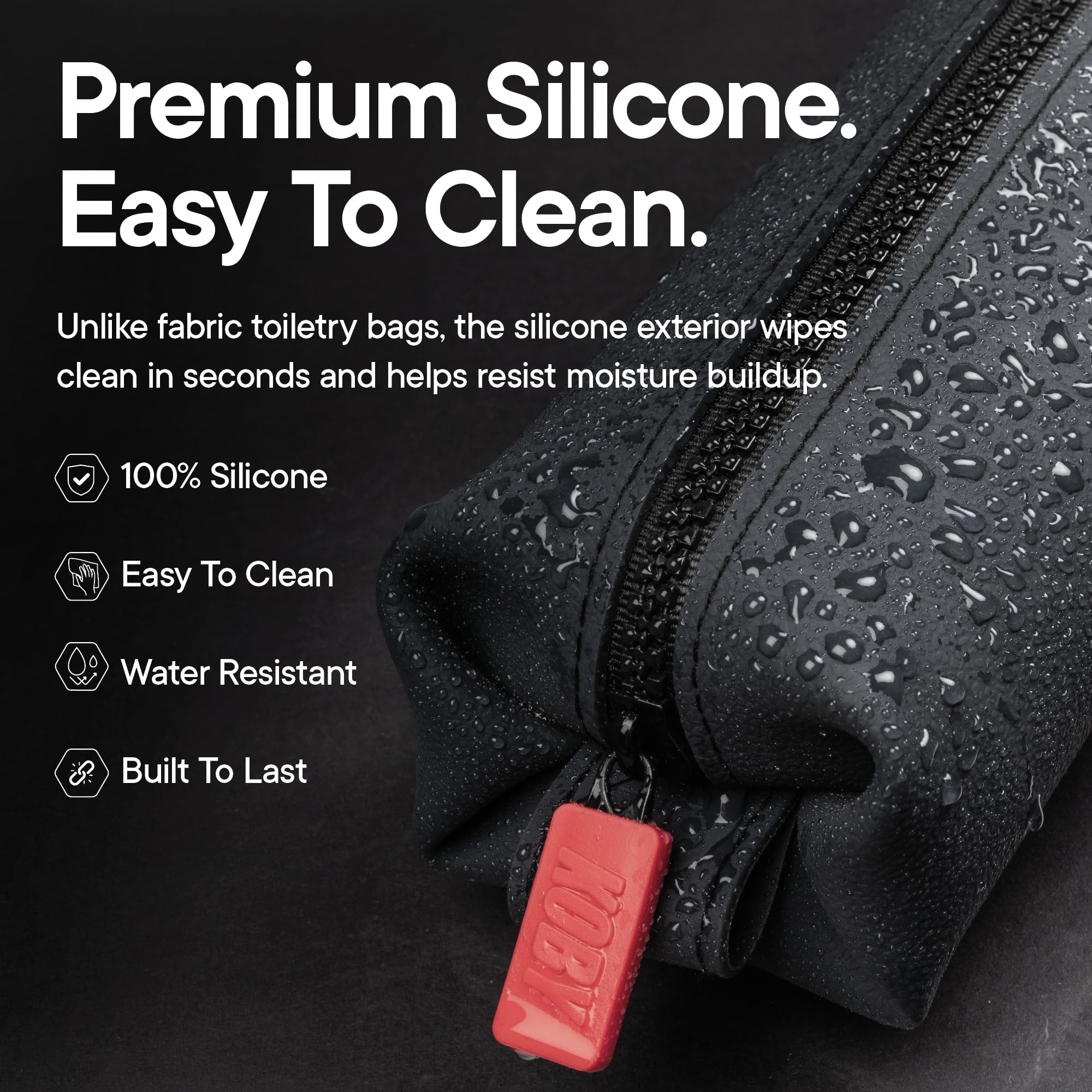 TOOLETRIES Koby Mini silicone texture close-up illustrating durable, wipe-clean surface