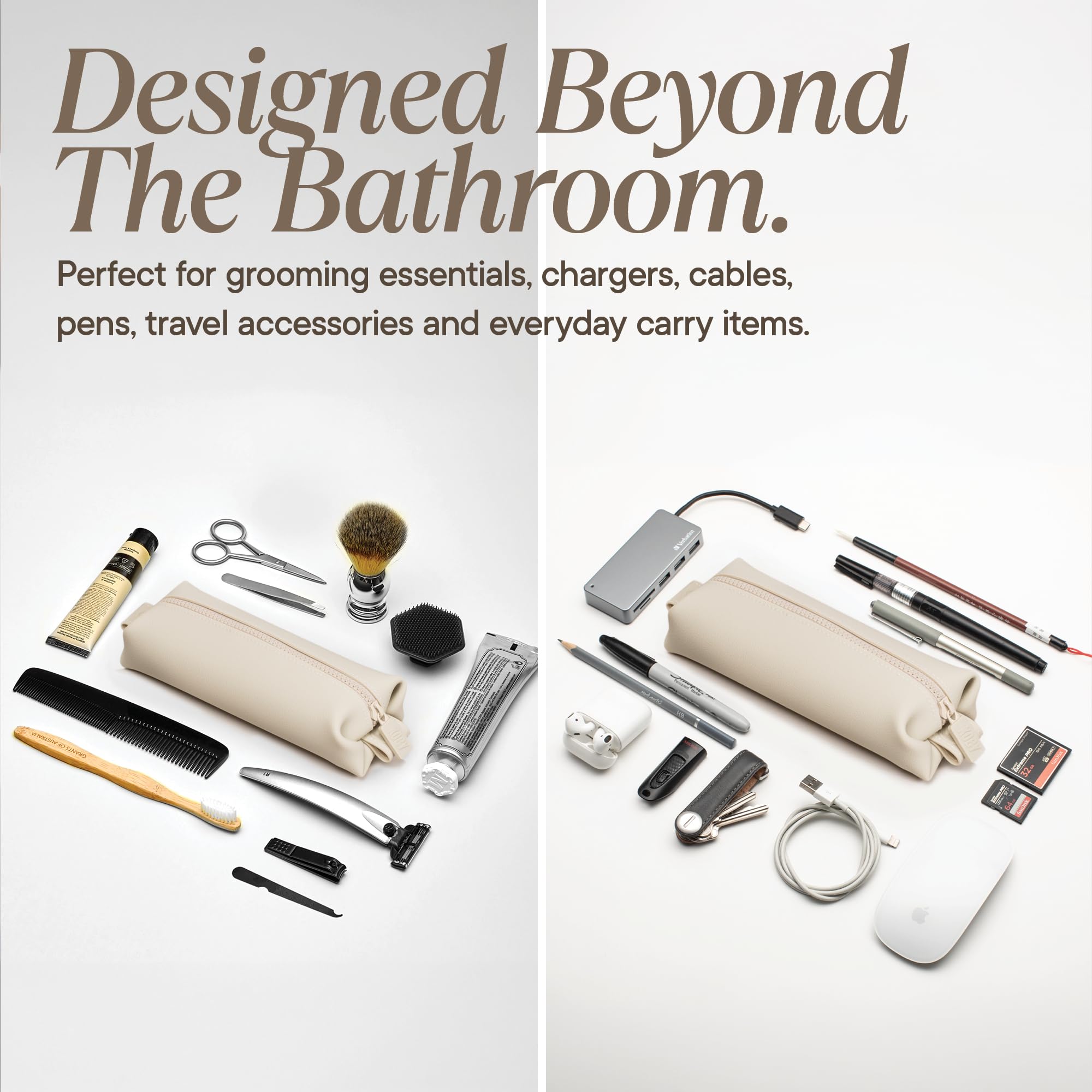 TOOLETRIES Koby Mini with damp toiletries demonstrating water resistance benefit: protects other gear