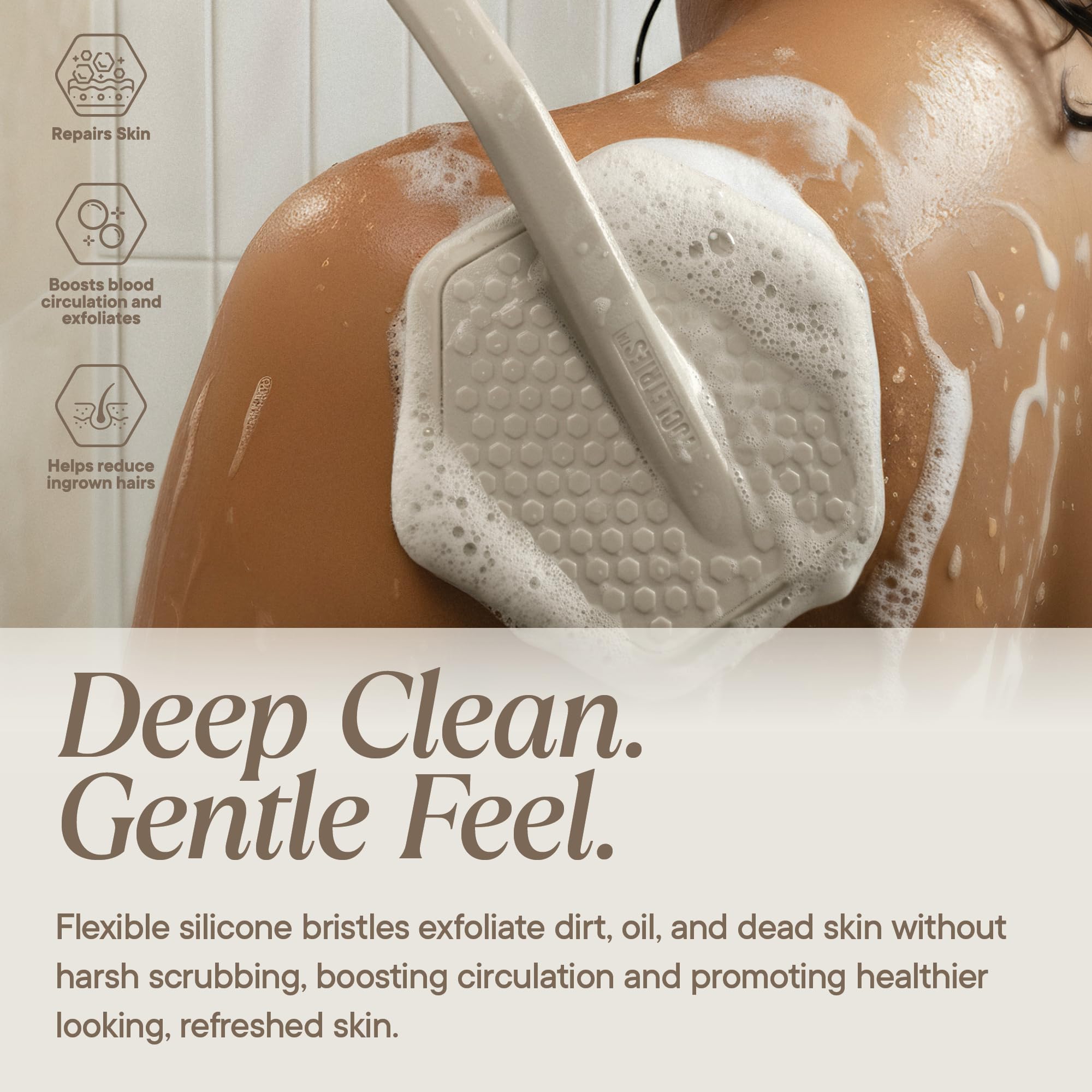 TOOLETRIES creating rich lather on bristles to show efficient soap use and foam