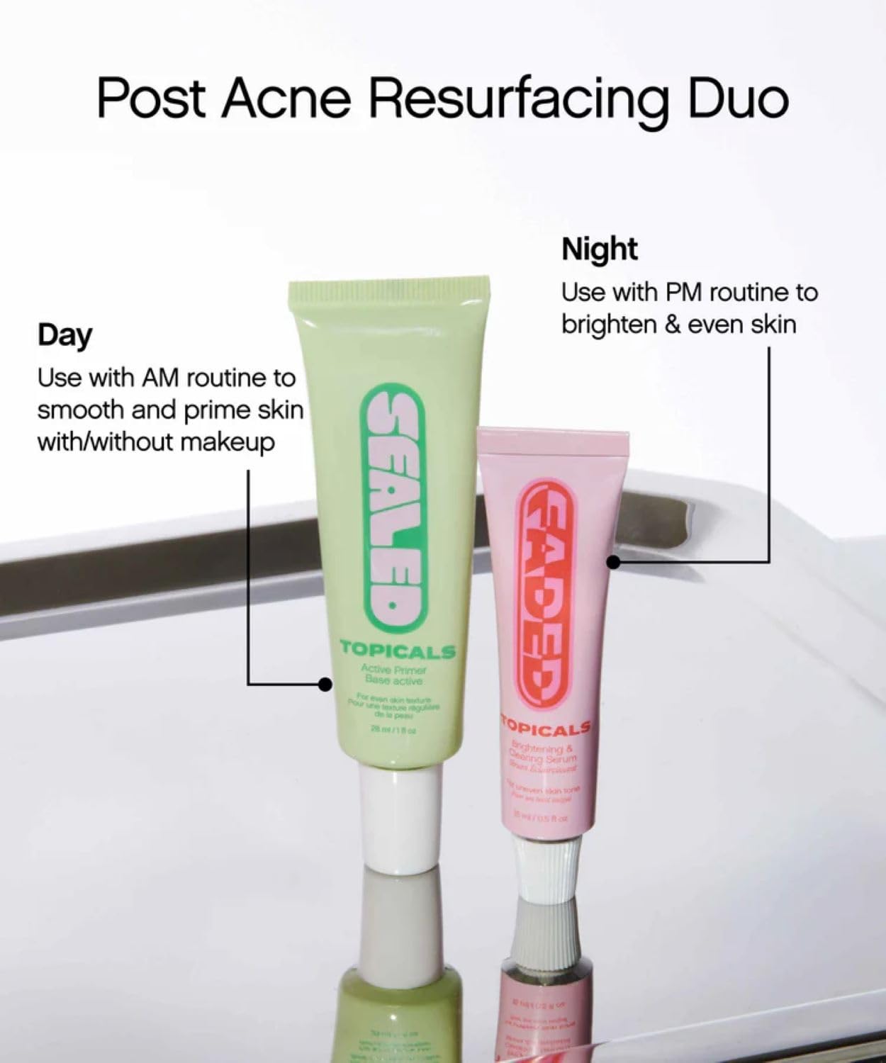 Topicals simulated before and after showing reduced dark spots with regular use