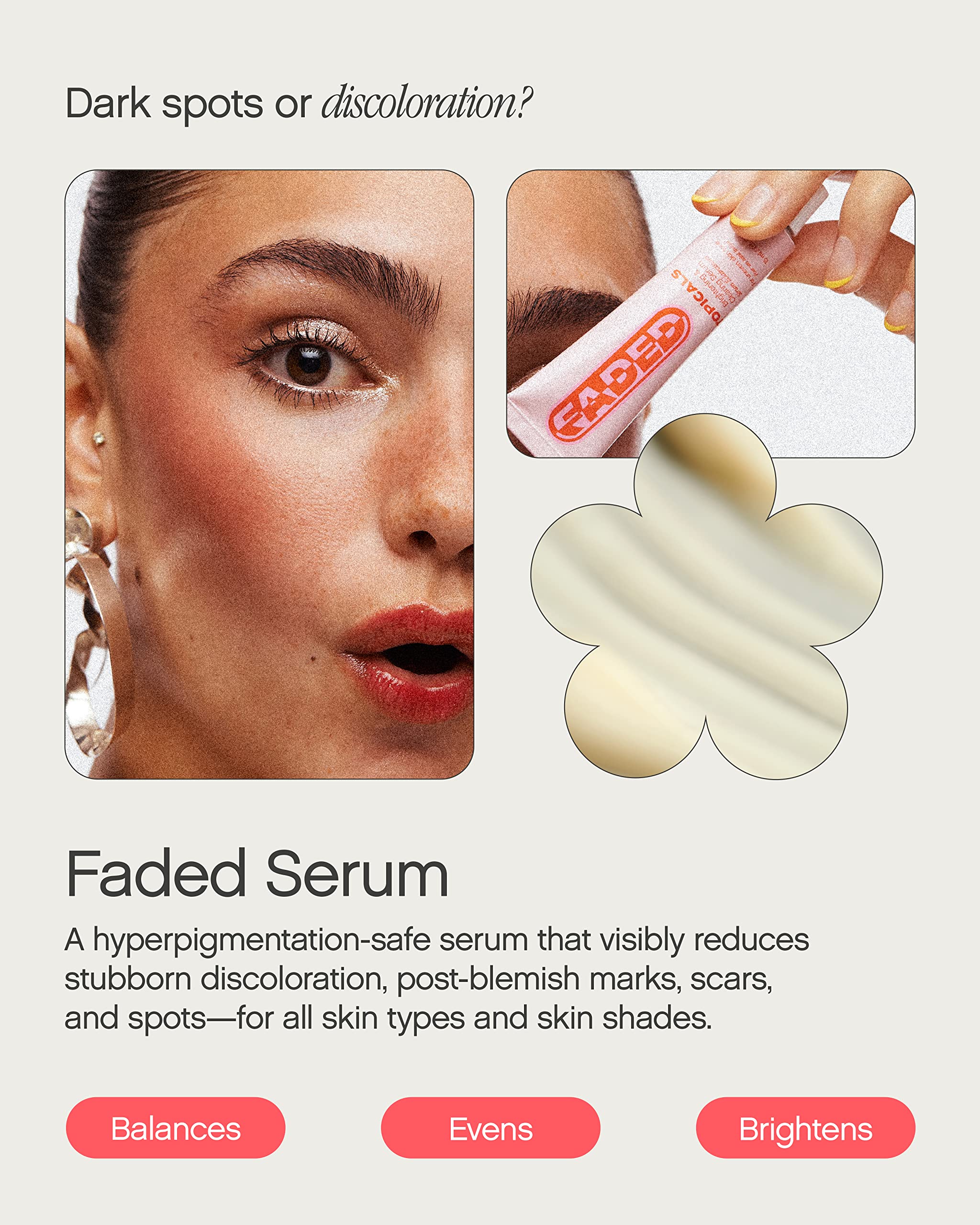 Topicals faded label ingredients detail showing azelaic acid and niacinamide benefits