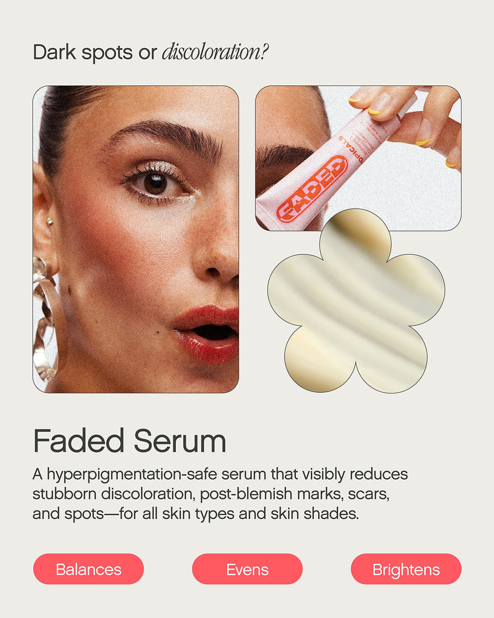 Topicals faded label ingredients detail showing azelaic acid and niacinamide benefits