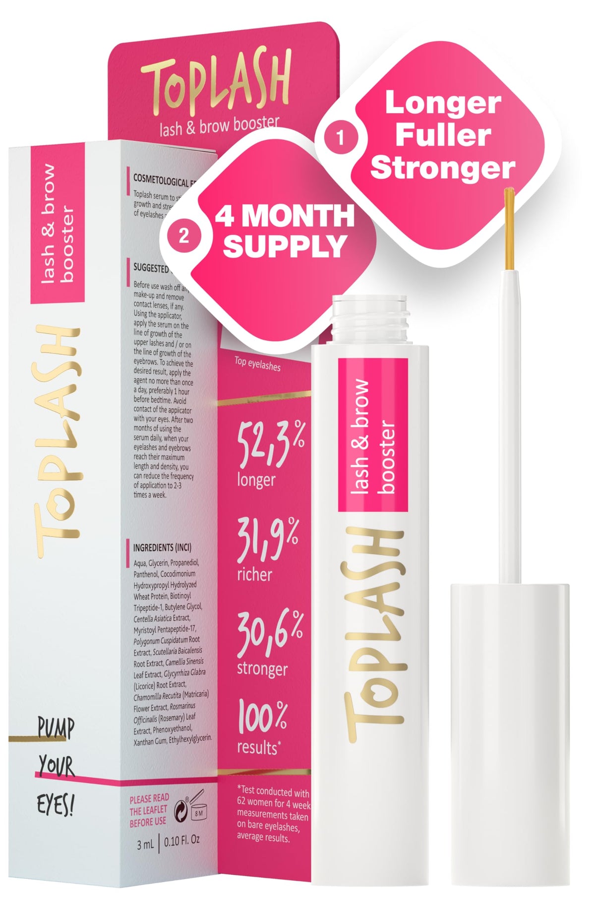 Toplash front packaging showing brand and product for visible lash enhancement