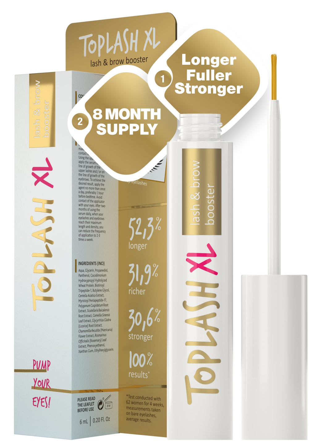 Toplash XL front packaging showing product and branding for fuller lashes