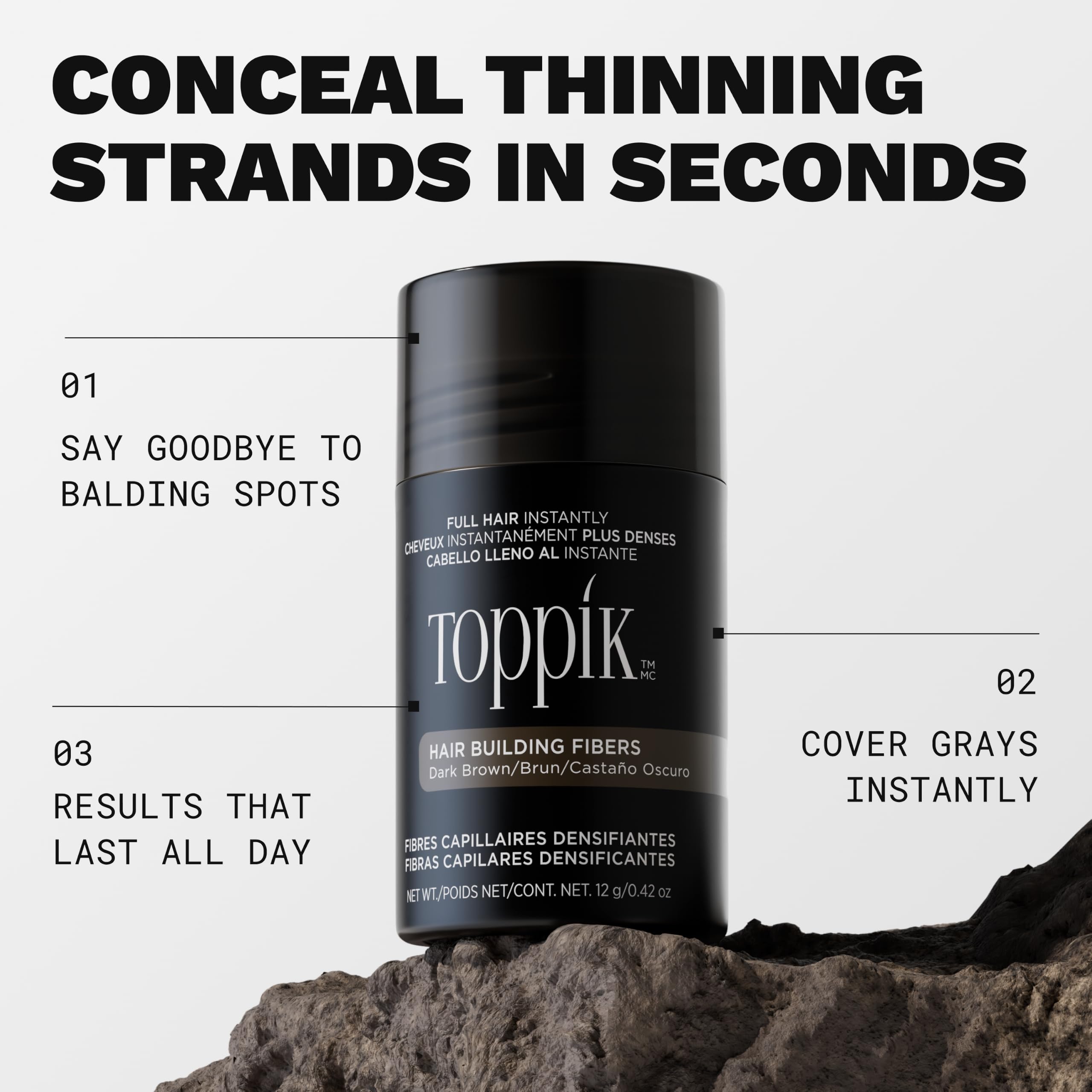 TOPPIK close-up of keratin fiber texture for realistic hair blending