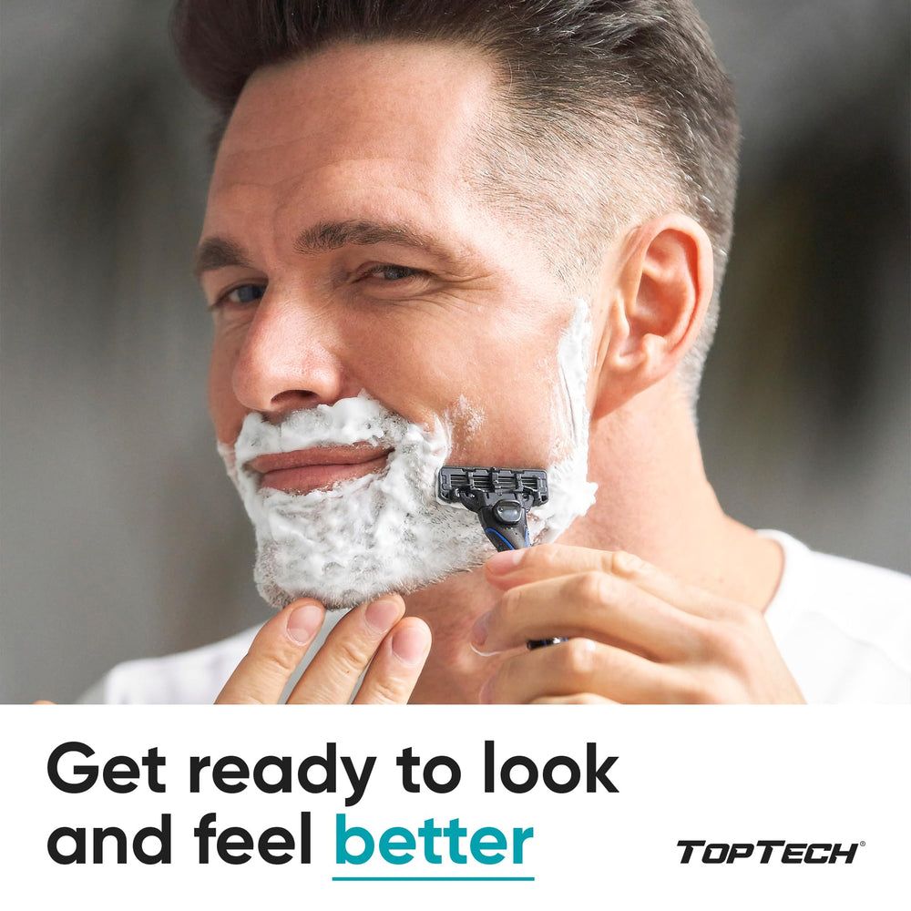 Toptech close-up of three razor blades highlighting sharpness