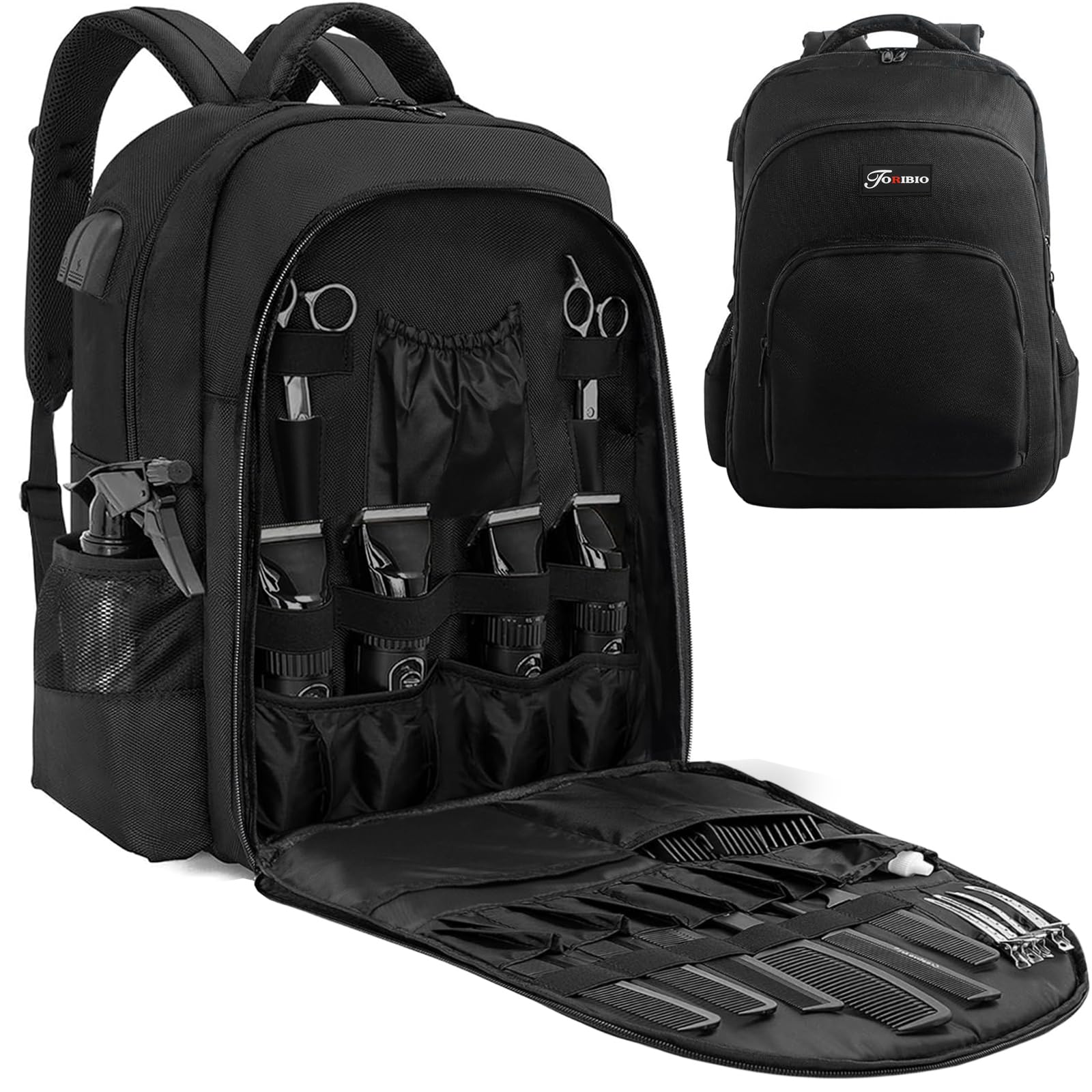 TORIBIO backpack front view showing pockets and professional look for easy access