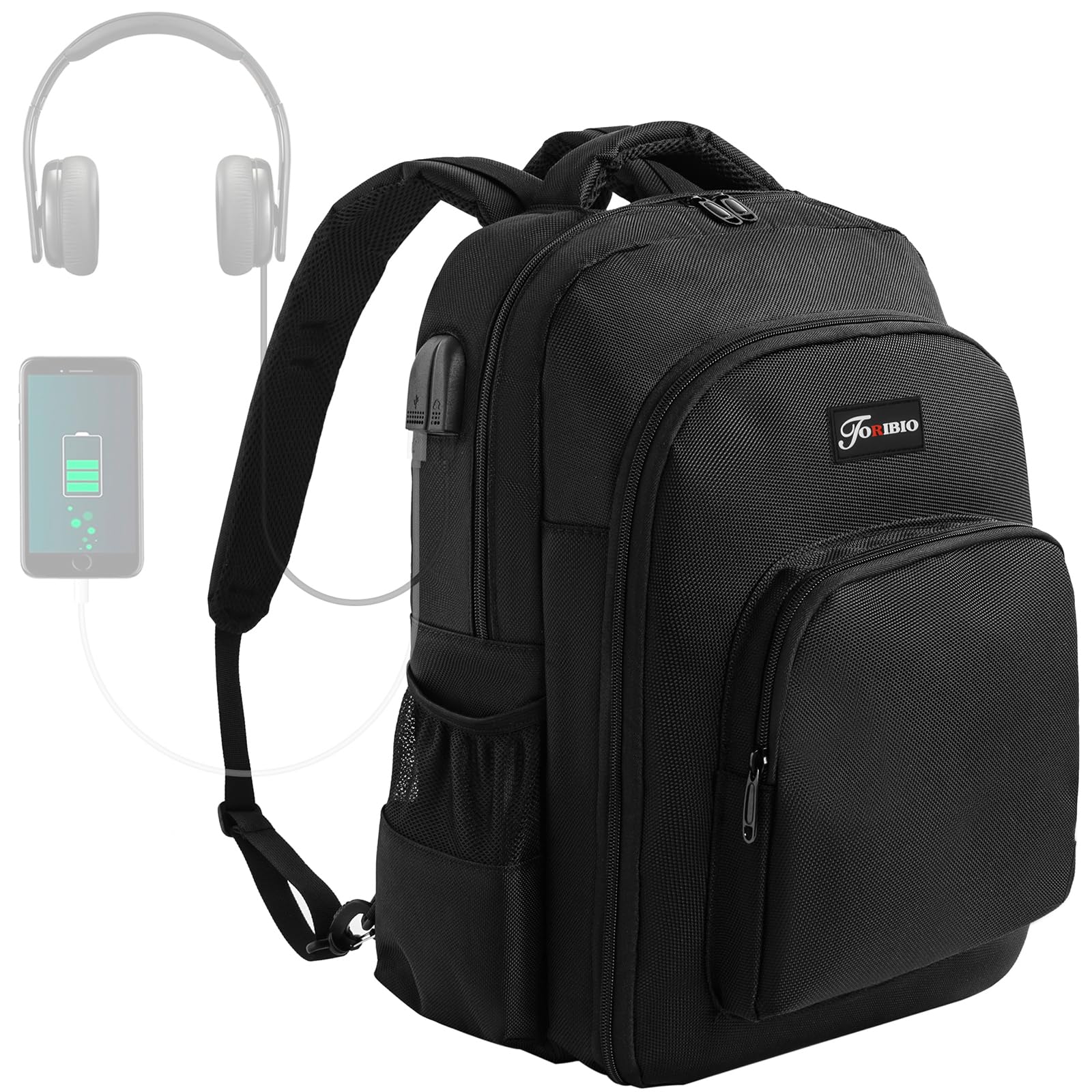TORIBIO backpack next to ruler for clear size and capacity comparison