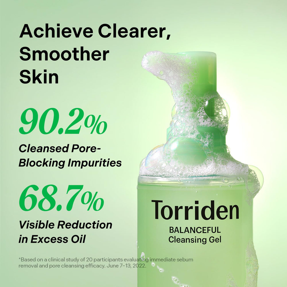 Torriden bottle beside green leaves signifying vegan, clean-beauty and calming benefits