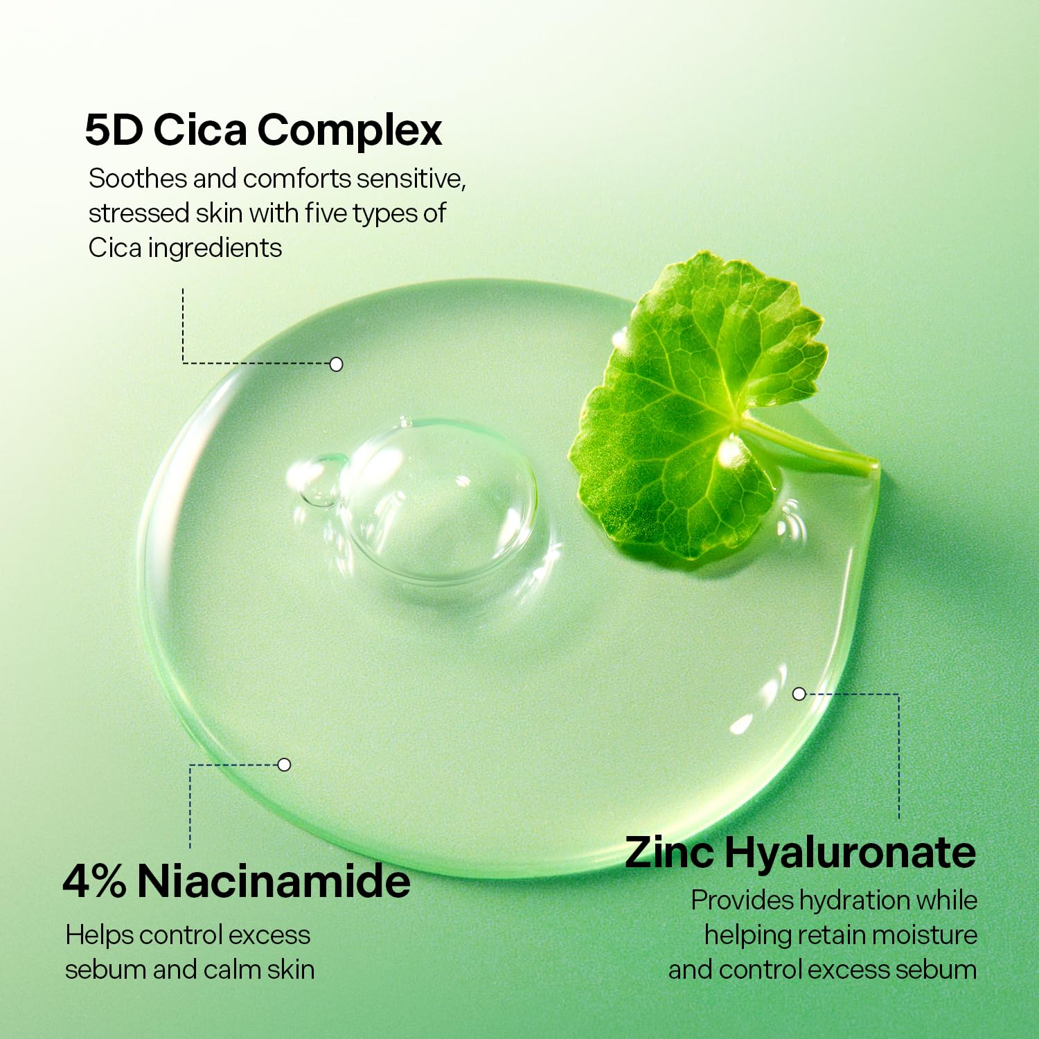 Torriden ingredient label showing 5D Cica and 4% niacinamide benefits