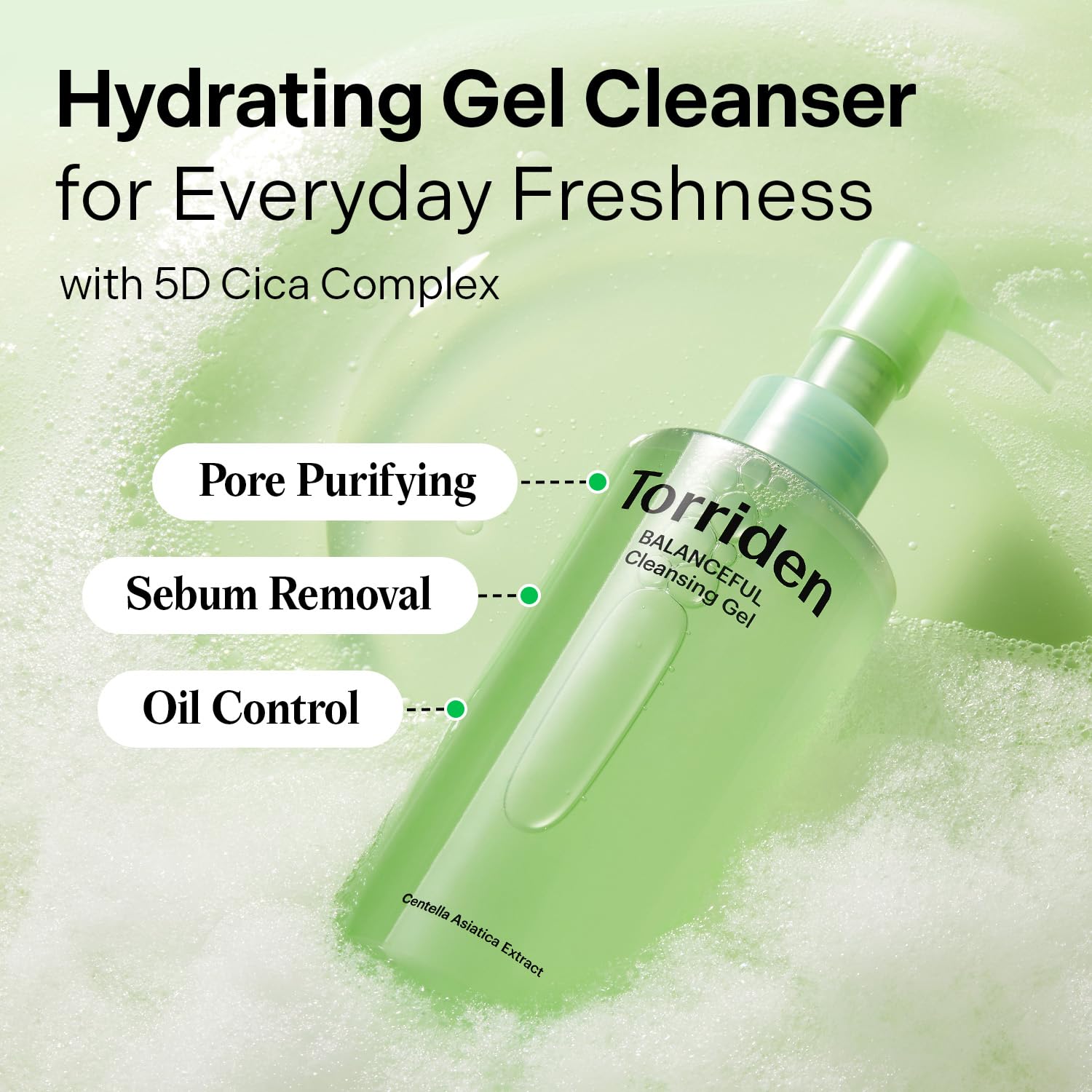 Torriden pump and label detail highlighting hypoallergenic, fragrance-free formulation benefit