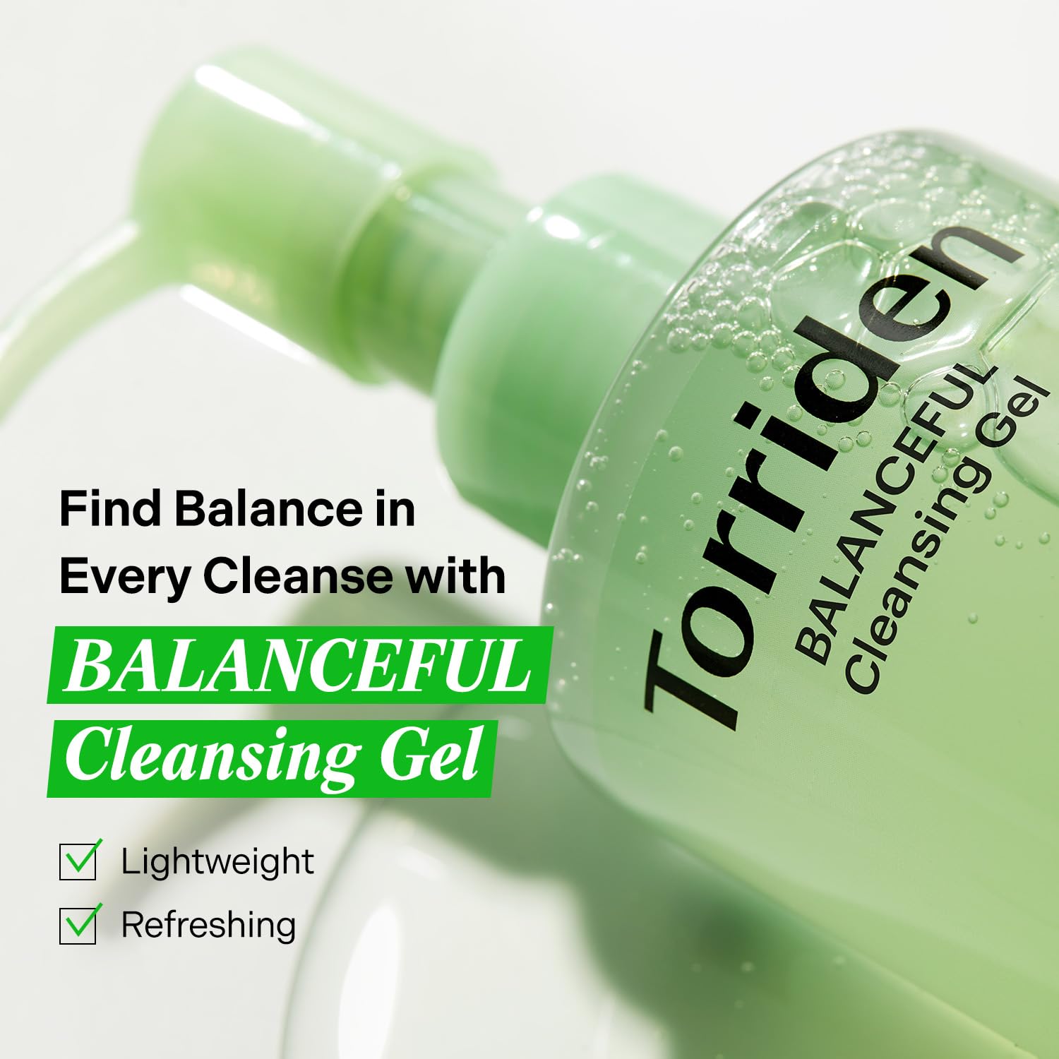 Close-up gel texture of Torriden cleanser illustrating lightweight, hydrating feel