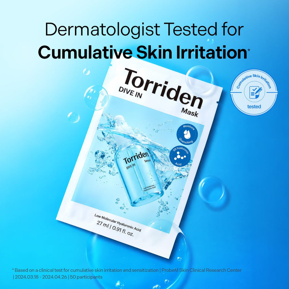 Torriden mask beside hand for scale showing generous sheet size for face coverage