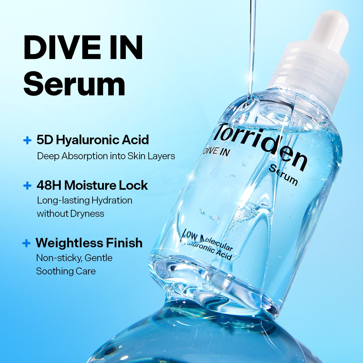 Torriden serum texture drop demonstrating lightweight watery hydration