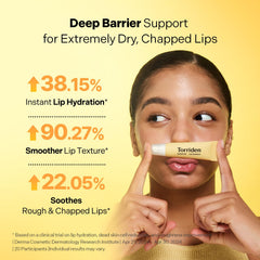 Torriden lip essence applied on lips for instant dewy hydration and subtle sheen